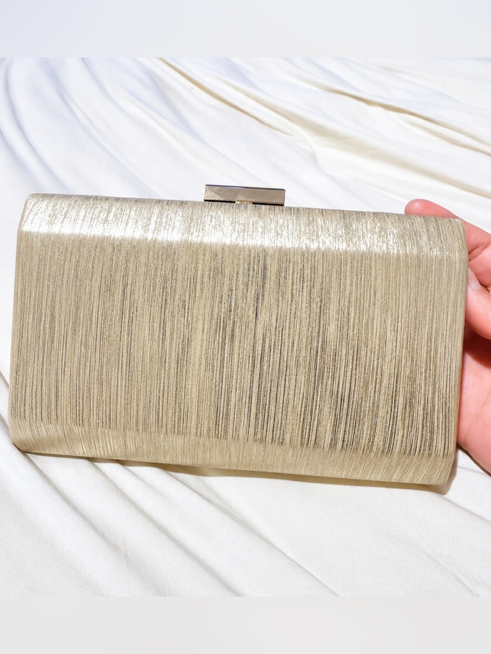 Champagne Gold Metal Box Clutch Evening Bag | Wedding Prom Formal Purse